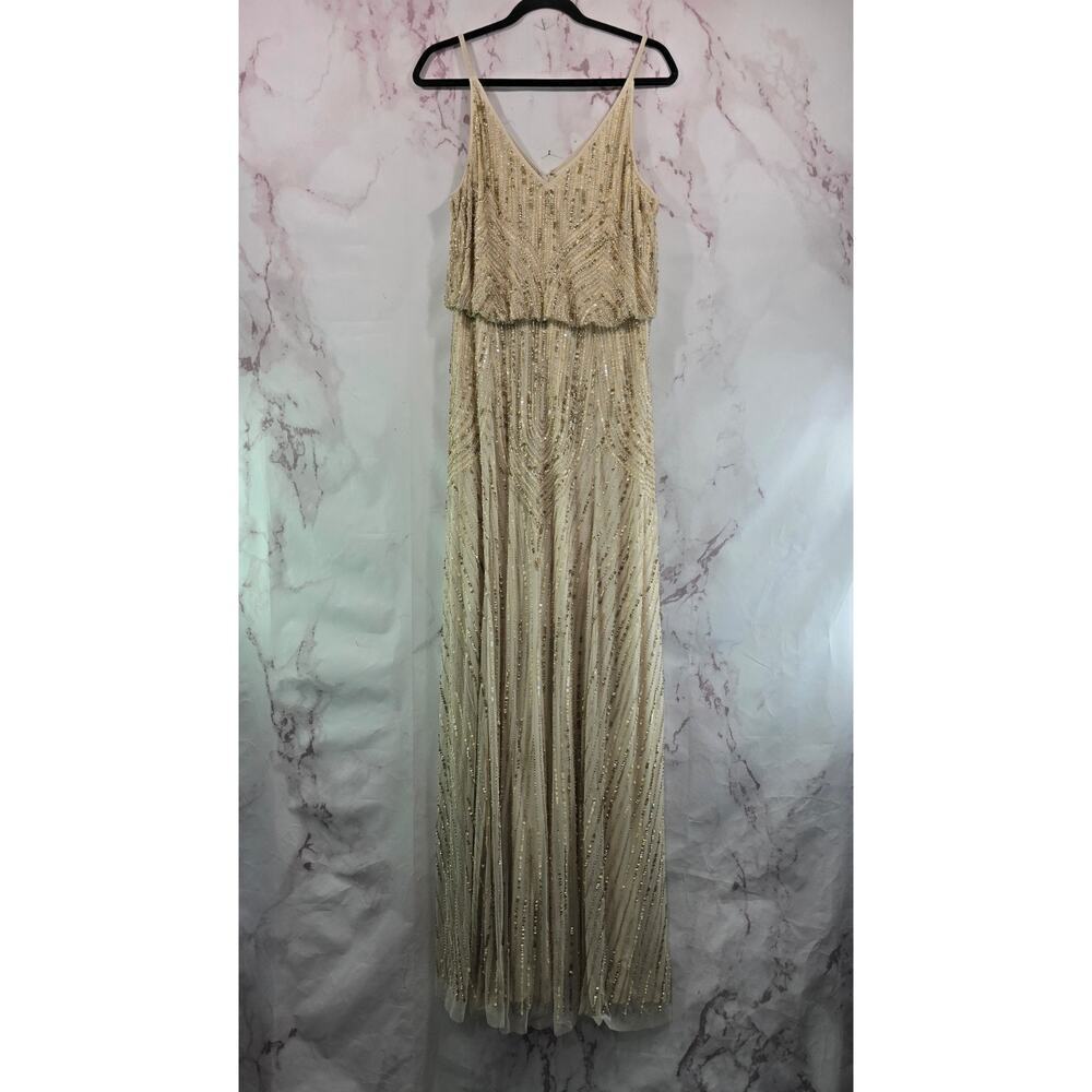 Anthropologie Dress Womens 16 Beaded Sequin Fidelia Champangne Gown Greek BHLDN - Picture 7 of 16